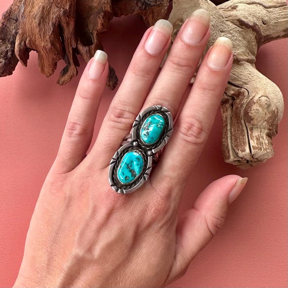 Giant Pools Of Water Vintage Native American Jewelry Navajo Turquoise Sterling Silver Ring Old Giant Pools Of Water Vintage Native American Jewelry Navajo Turquoise Sterling Silver Ring Old