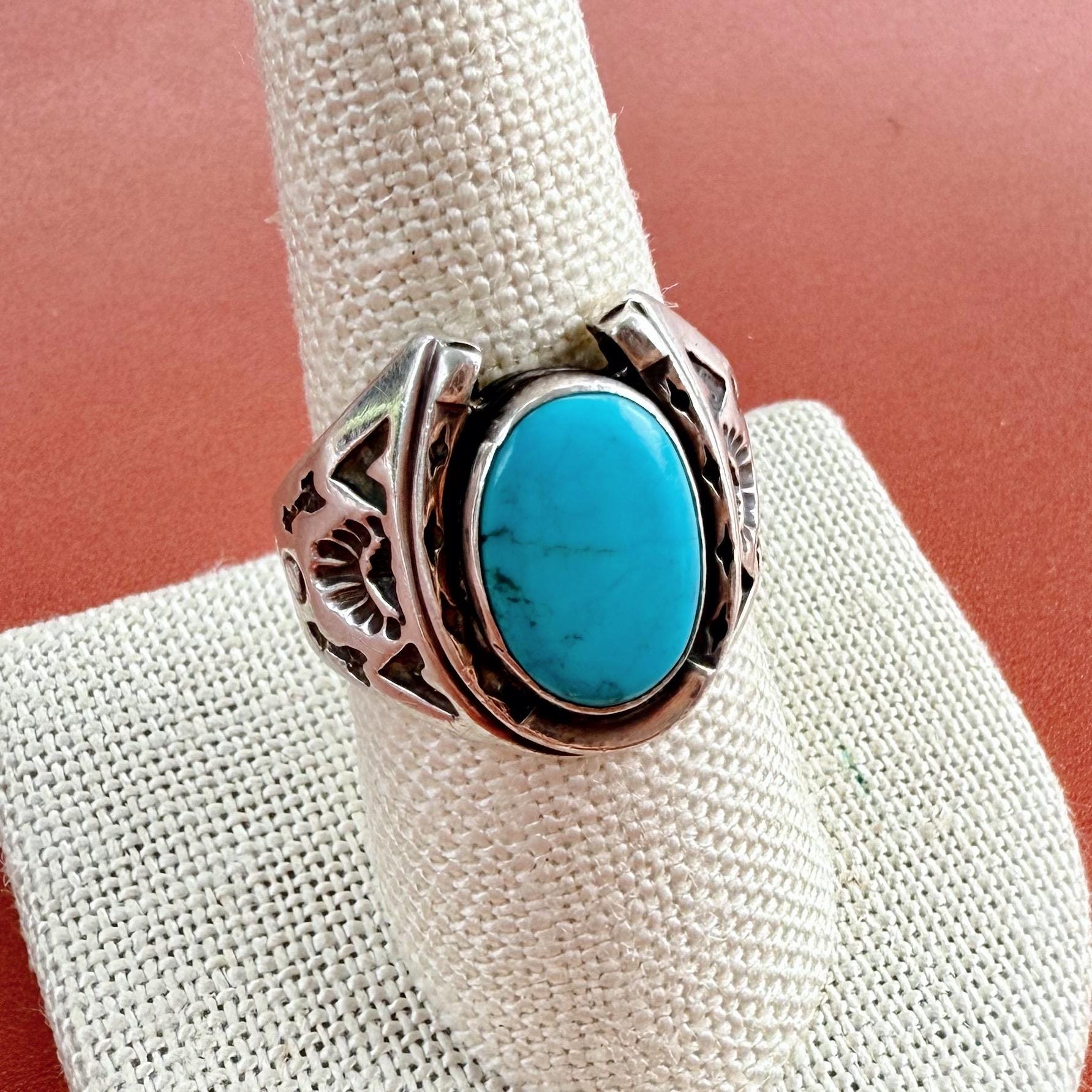 指輪・リング Vintage Fred Harvey Style Ring Fred Harvey Era – Sterling Silver & Turquoise – Horse Buckle Ring