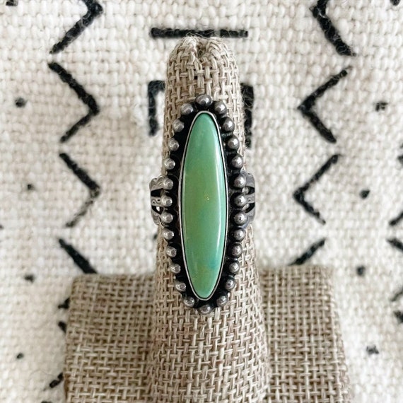 Vintage Silver Green Turquoise Ring, Fred Harvey Era Sterling