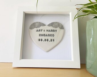 Personalised framed engagement heart gift for couple, engagement keepsake present, unique engagement ornament, engagement plaque, engaged