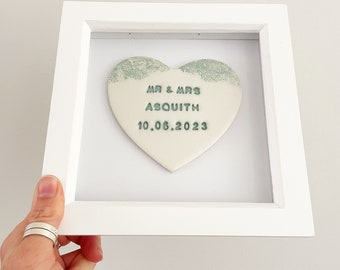 Personalised wedding keepsake framed heart gift for the couple, unique wedding present, bride and groom gift, Mr and Mrs just married gift