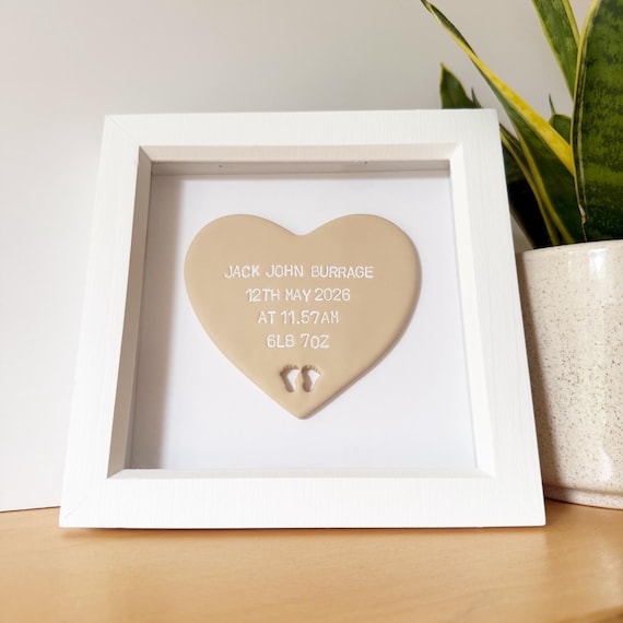 Newborn baby frame keepsake gift, Personalised new baby gift, baby girl present, baby boy heart birth details, gender neutral baby gift