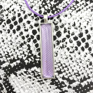Natural Snake Skin | Pendant Necklace | Silver and Purple Bar | Reticulated Python Shed | Reptile Lover Gift | Ethically Sourced