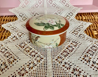 pretty bone china bird and flower trinket / jewellery pot