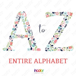 Floral Coral and Navy Alphabet - Letras de monograma de cliparte PNG imprimibles