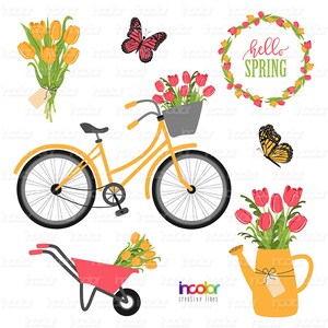 Spring Tulips Vintage Bicycle Floral - instant download printable digital PNG graphics