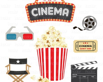 Movie Theater Cinema Party Clipart - instant download printable digital PNG graphics