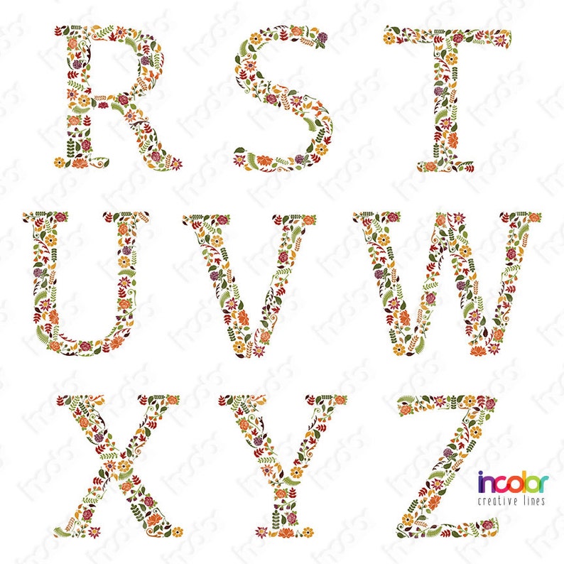 floral fall alphabet printable png clipart monogram letters etsy