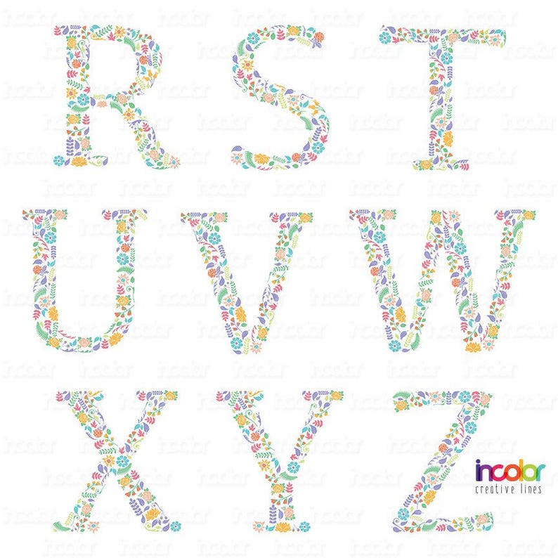 Cute Printable Spring Letters R Spring Easter Floral Alphabet - Printable PNG Clipart Monogram Letters ...