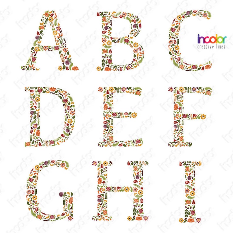 floral fall alphabet printable png clipart monogram letters etsy