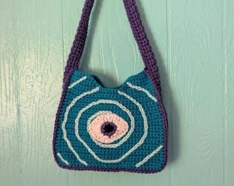 Bolso con diseño de ojos en espiral - Bolso de mano - Arte de ganchillo - Hecho a mano
