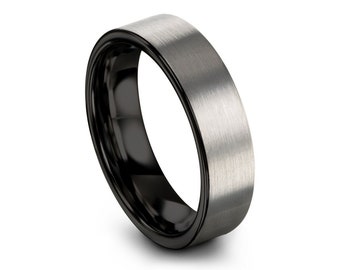 Classic Tungsten Ring Band Fashion 8mm Brushed Finish Engravable Flat Wedding 