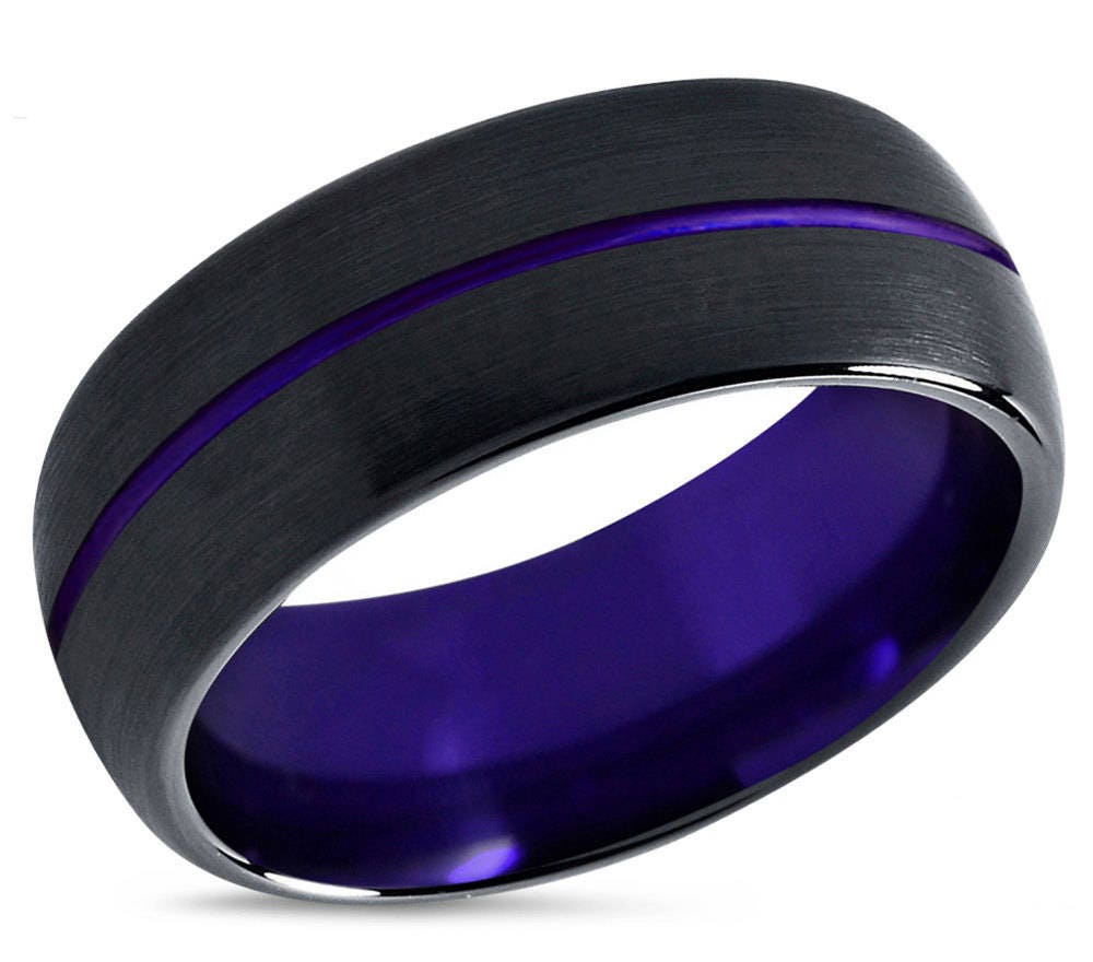 Tungsten Ring Purple Mens Wedding Band Black 8mm Wedding