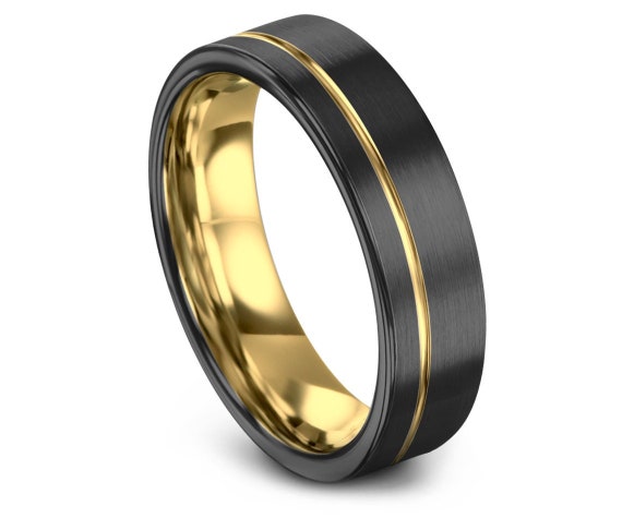 Gold wedding band, brushed tungsten ring, gunmetal, engagement, rings for men, rings for women, anniversary, wedding, promise ring
