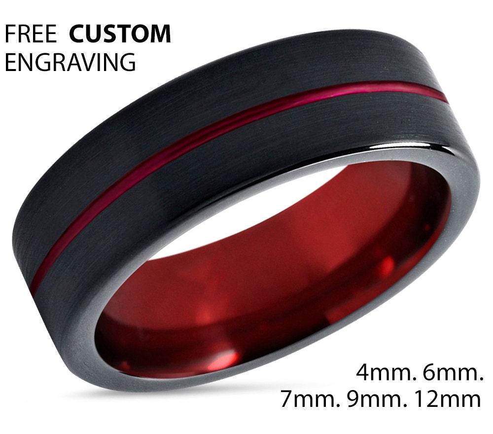 Tungsten Ring Red Mens Wedding Band Black 7mm Wedding Ring Etsy
