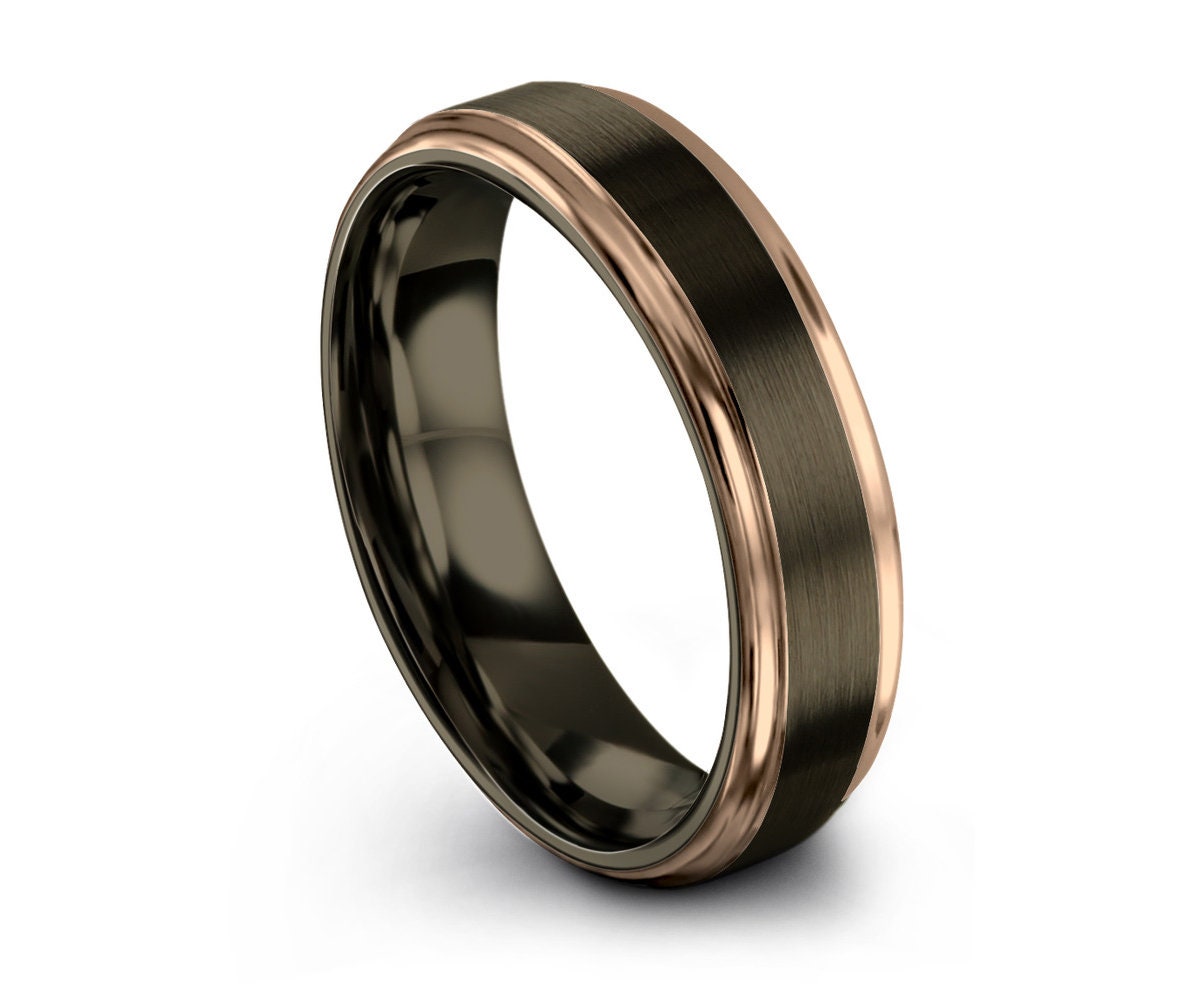 GUNMETAL Tungsten Ring, Rose Gold Wedding Band 8mm 18K