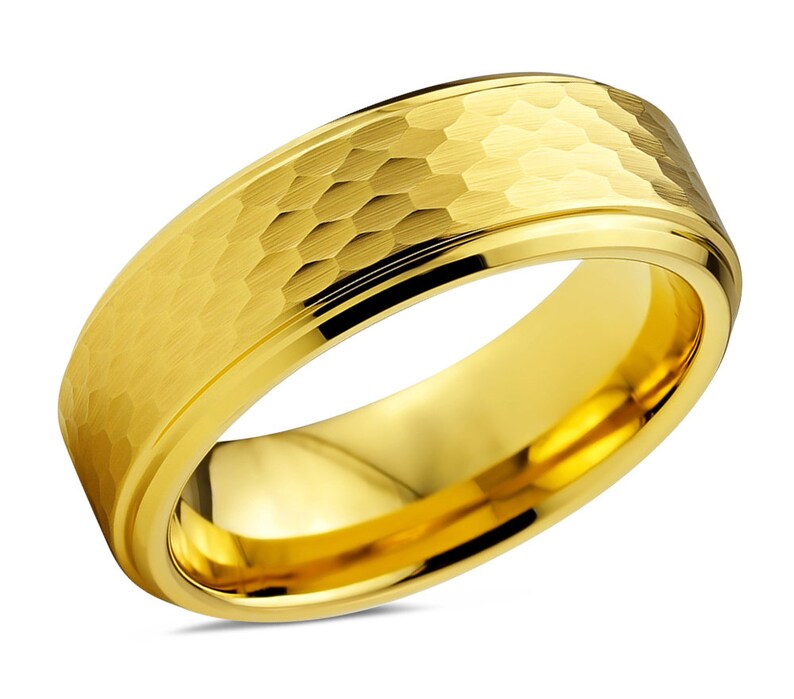 Wedding Ring 8mm Rings for Men Engagement Ring Mens Wedding Band Mens Ring Promise Ring Tungsten Ring Yellow Gold 18K Gold Ring
