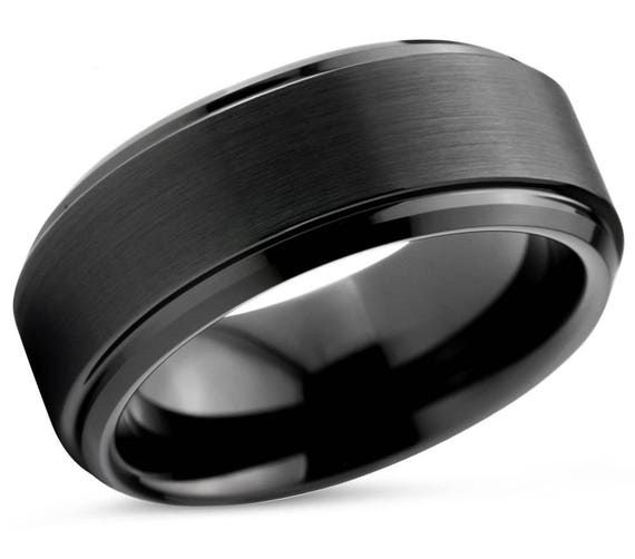 Mens Wedding Band Black Wedding Ring Tungsten Ring 8mm | Etsy