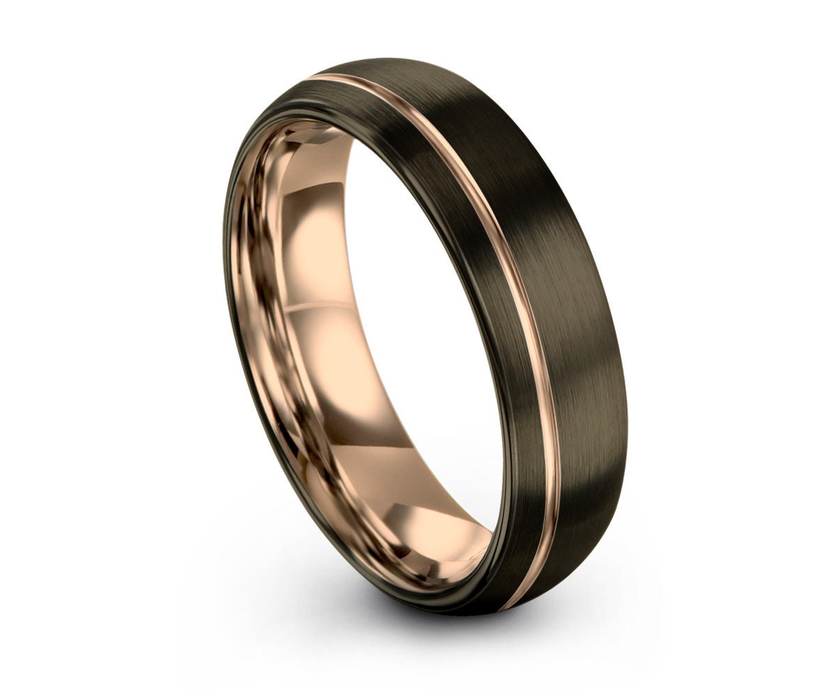 GUNMETAL Mens Wedding Band, Rose Gold Wedding Ring