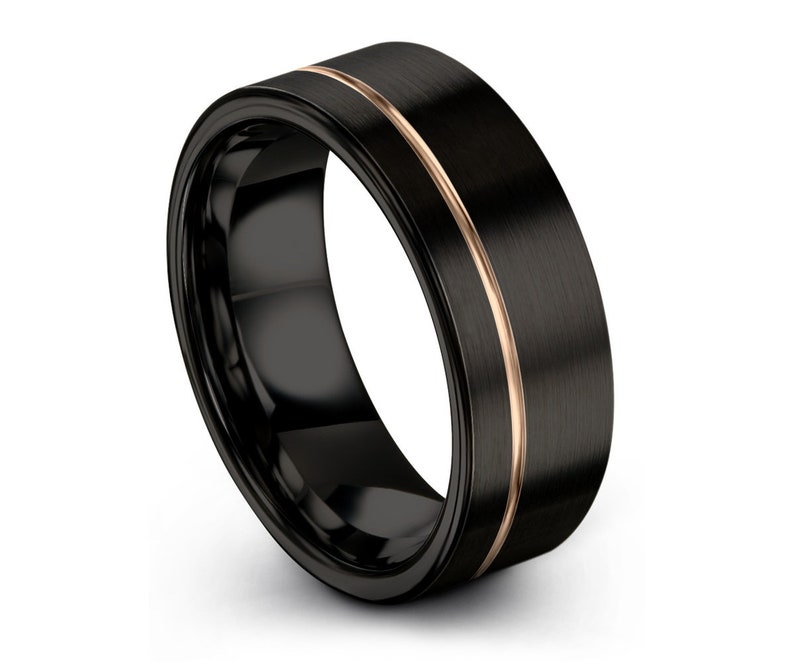 Black Tungsten Ring Rose Gold Wedding Band Ring Tungsten | Etsy