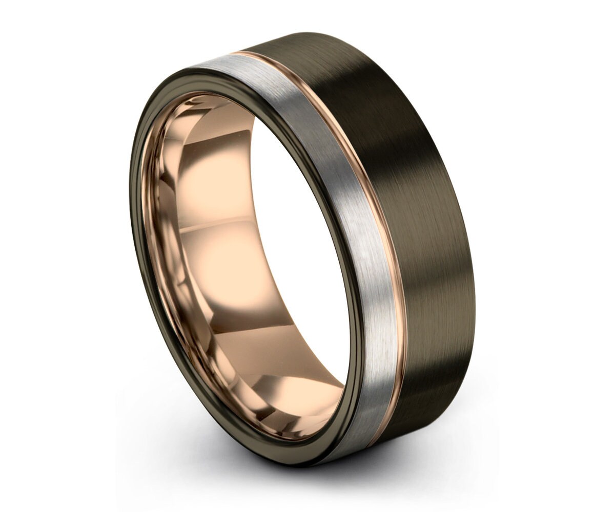 GUNMETAL Tungsten Ring, Mens Wedding Band, Rose Gold Ring