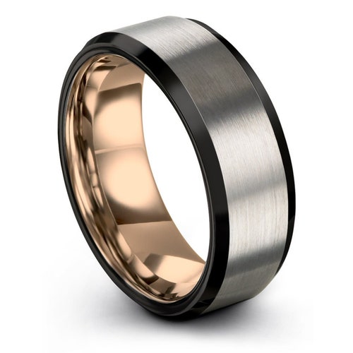 Brushed Silver Black Tungsten Ring Rose Gold Wedding Band Ring - Etsy