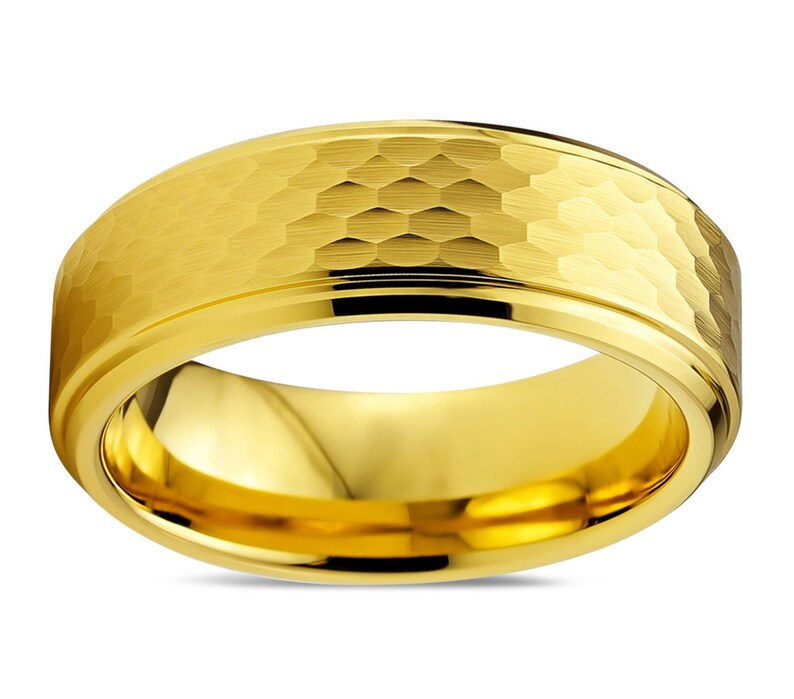 Wedding Ring 8mm Rings for Men Engagement Ring Mens Wedding Band Mens Ring Promise Ring Tungsten Ring Yellow Gold 18K Gold Ring