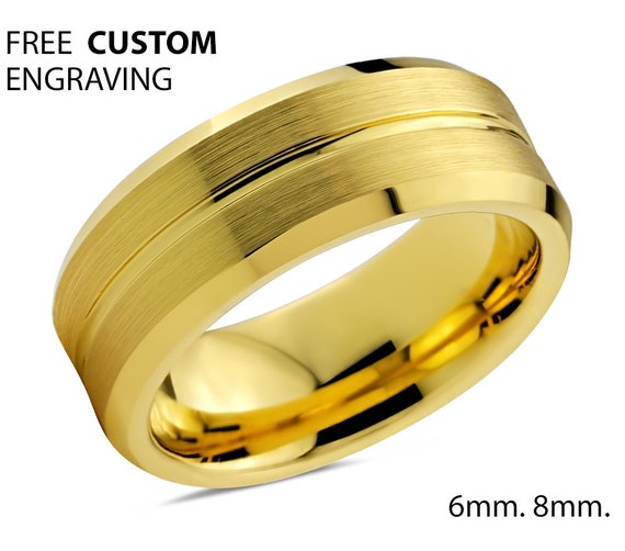 Mens Wedding Band Tungsten Ring Yellow Gold 18K Wedding Ring | Etsy