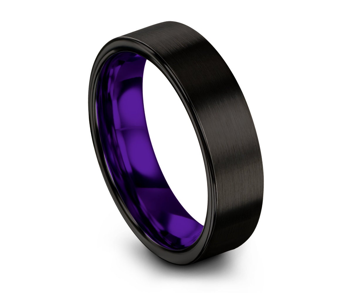 Mens Wedding Band Purple, Black Wedding Ring, Tungsten