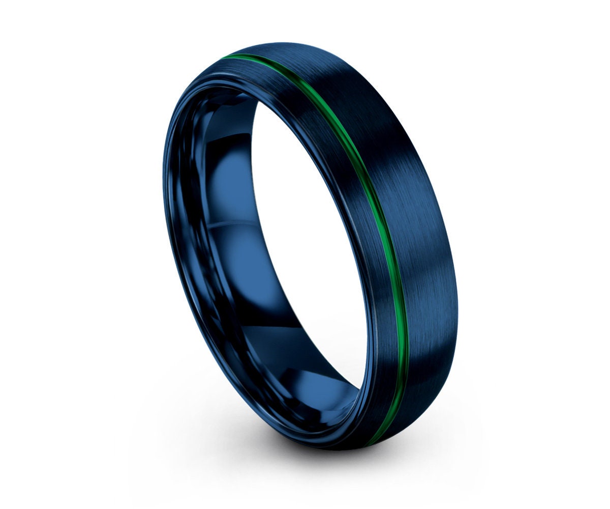 Mens Wedding Band Blue Tungsten Ring 6mm Wedding Ring Etsy