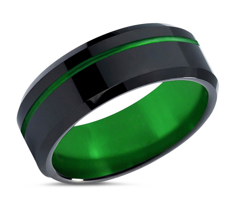 Free Personalized Custom Engraving Wedding Band Unique Promise Ring Unisex Fashion Accessory Black and Green Mens Ring