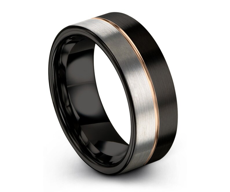 Mens Wedding Band Black Rose Gold Tungsten Ring 8mm 18K Etsy
