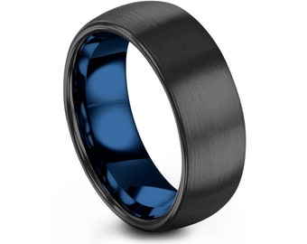 Gunmetal tungsten ring 8mm, blue tungsten wedding band, tungsten carbide ring men, his and hers rings, minimal ring, all size available