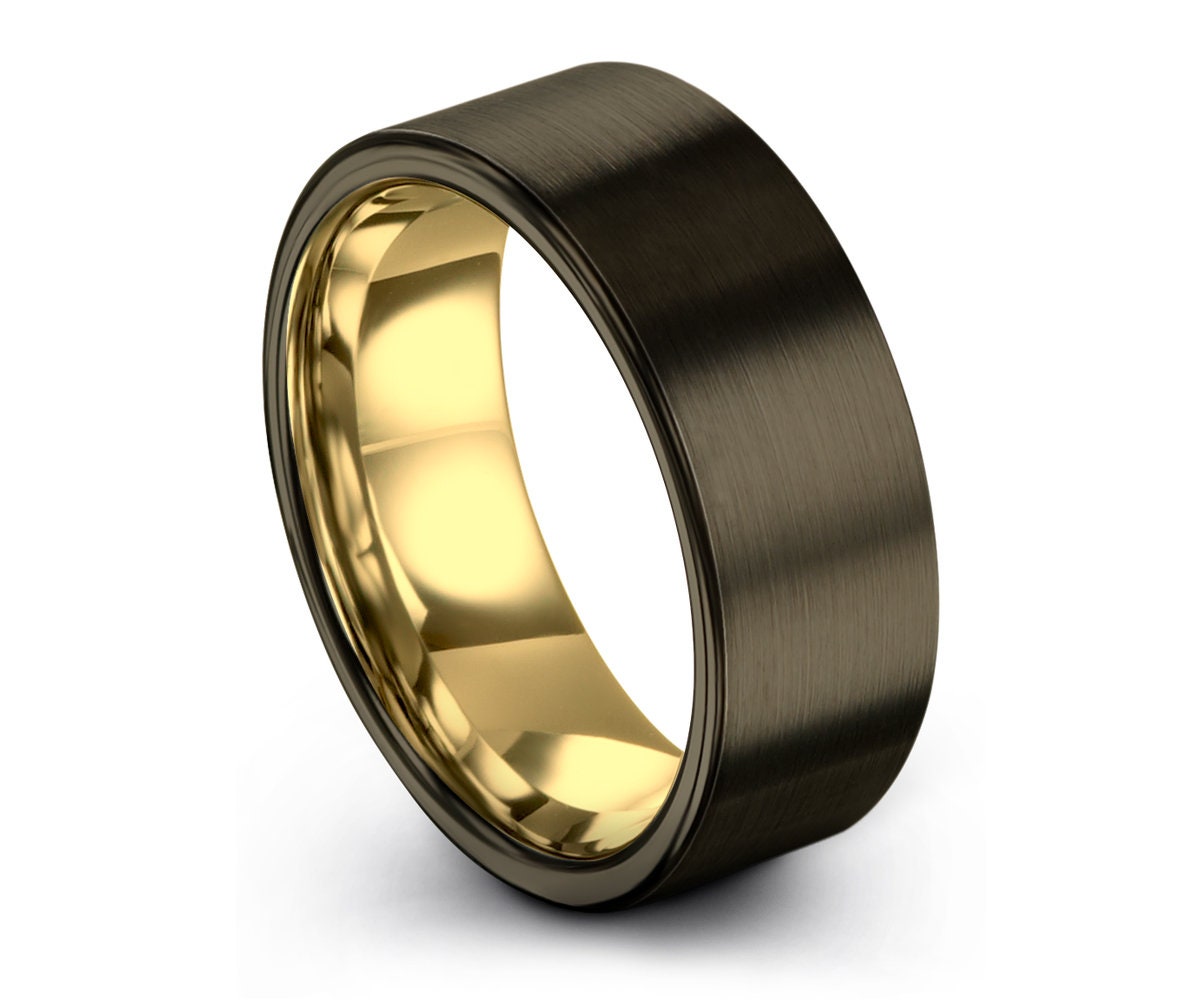 Gold Wedding Band, Brushed Tungsten Ring, Gunmetal