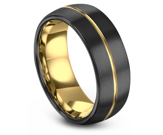 Gold wedding band, brushed tungsten ring, gunmetal, engagement, gifts for him, gifts for her, anniversary, wedding, promise ring