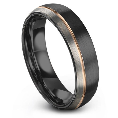 Gunmetal Tungsten Ring Mens Wedding Band Rose Gold Ring 18k - Etsy