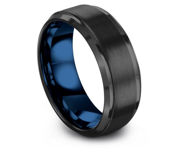 Gunmetal Wedding Band - His and Hers Rings - Blue Tungsten Ring Men 8mm - Tungsten Carbide - Size 8 Ring - Gifts For Brother - Gifts