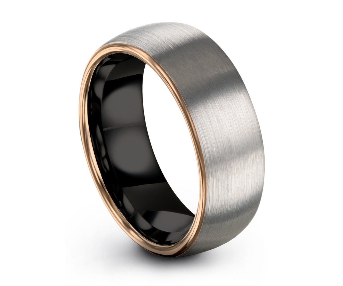 Mens Wedding Band Silver Tungsten Ring Gold 18K Wedding | Etsy