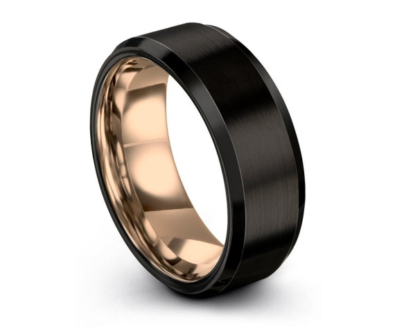 Black tungsten ring rose gold wedding band ring tungsten carbide 8mm 18k tungsten ring man wedding band male women anniversary matching