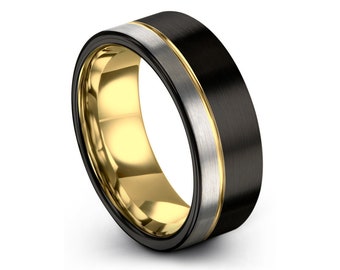 Tungsten Carbide Bands POVANDER His and Her Two-Tone Gold Plated Domed Wedding Engagement Ring Tungsten Carbide Bands POVANDER His and Her Two-Tone Gold Plated Domed Wedding Engagement Ring