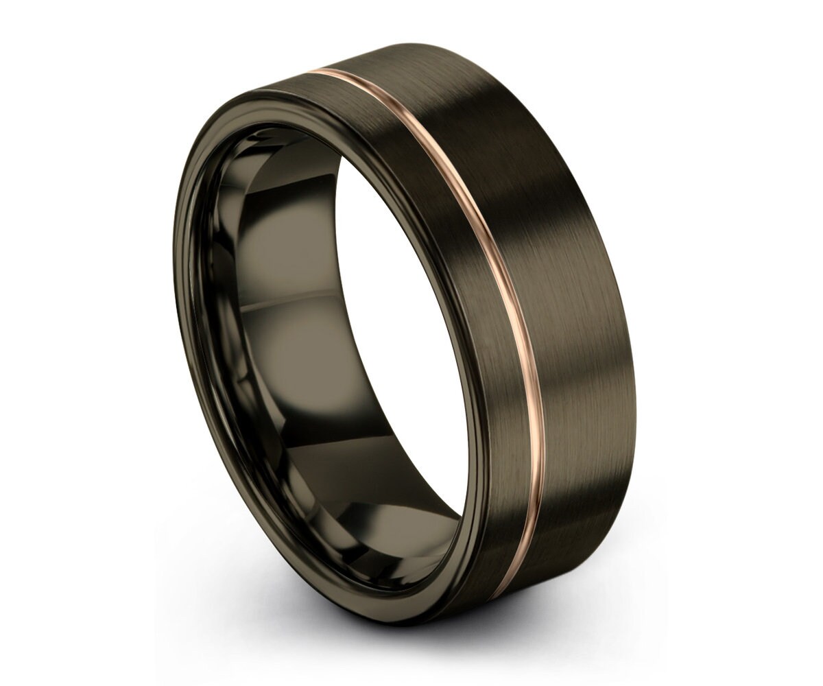 Gold Wedding Band, Brushed Tungsten Ring, Gunmetal