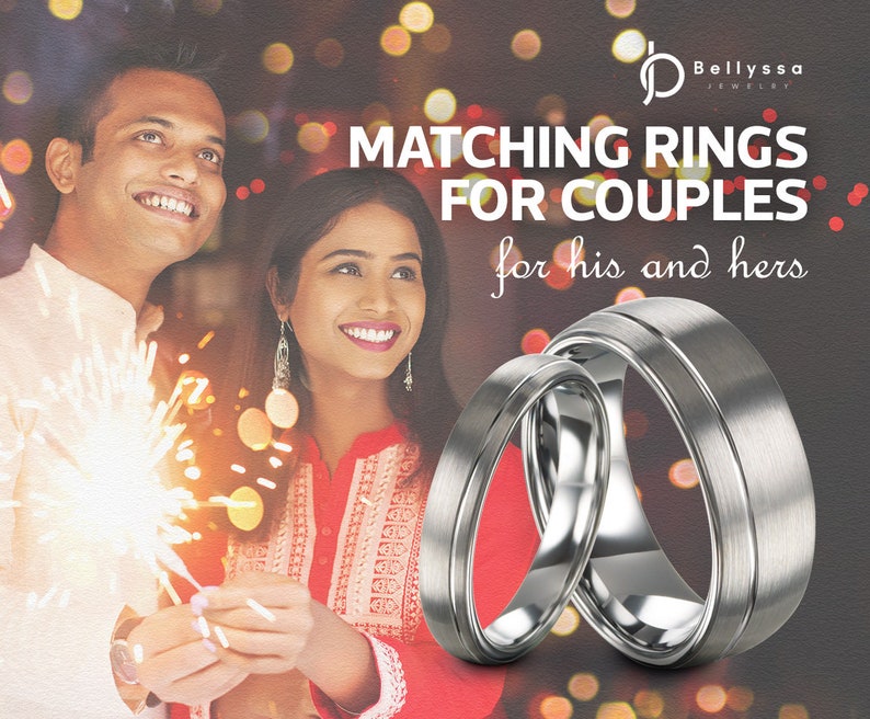 Anniversary Gifts For Her Tungsten Ring 6mm Custom Engagement Gift Promise Ring Silver Grey Ring Wedding Rings Set Offset Engraving