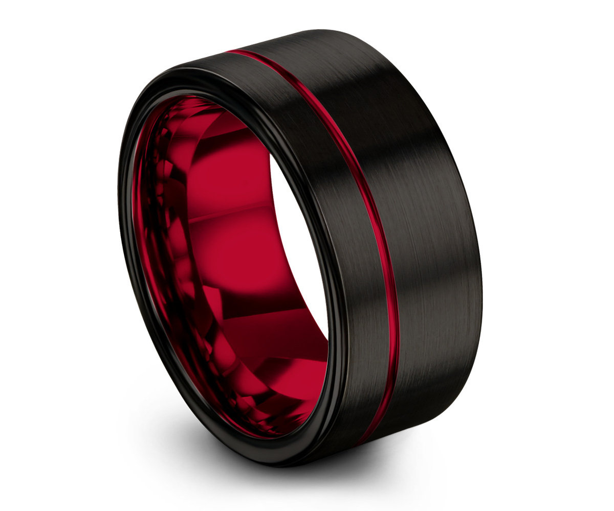 Mens Wedding Band Red, Wedding Ring, Tungsten Ring 10mm