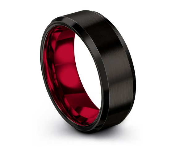 Tungsten Ring Mens Black Red Wedding Band Tungsten Ring | Etsy
