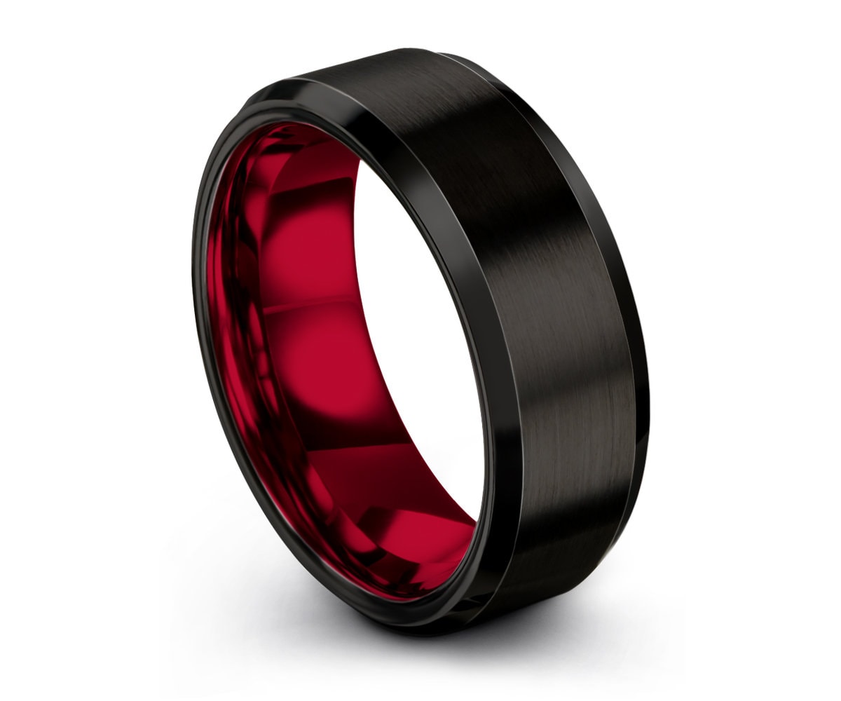 Tungsten Ring Mens Black Red Wedding Band Tungsten Ring