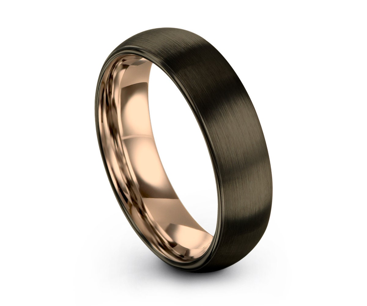 GUNMETAL Tungsten Ring Rose Gold Black Wedding Band Ring