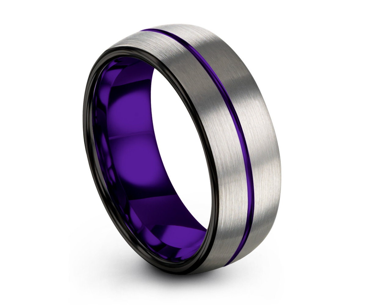 Purple Wedding Ring Mens Wedding Band Silver Tungsten band Etsy