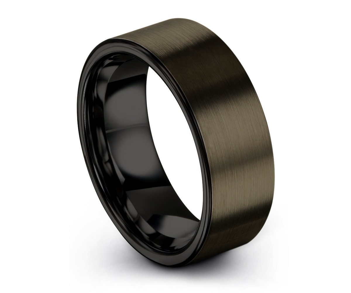 GUNMETAL Tungsten Ring, Mens Wedding Band Black 8mm