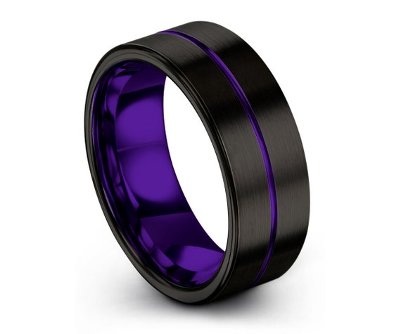 Purple Wood Ring Mens Wedding Band Titanium Wood Ring Mens