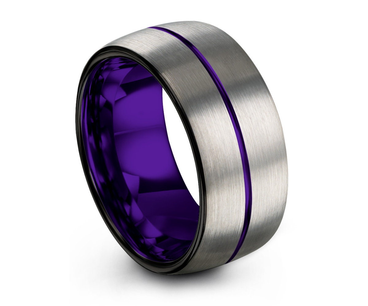 Purple Line Mens Wedding Band, Handmade Personalized